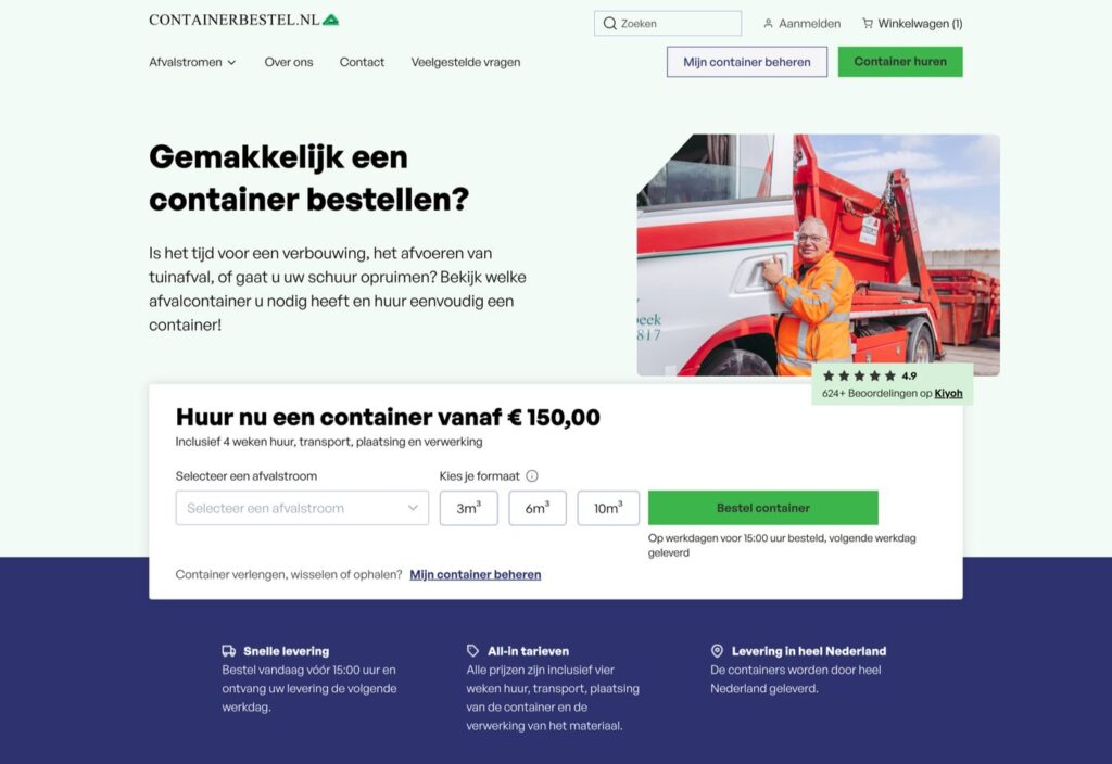 Containerbestel.nl homepage